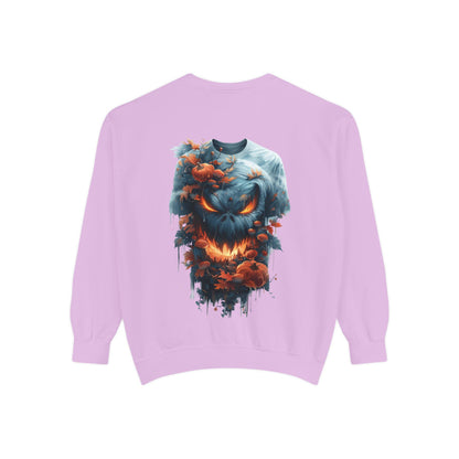 Unisex Garment-Dyed Sweatshirt with spooky and creepy vibe