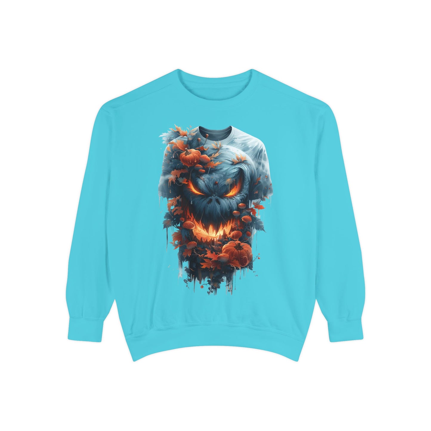 Unisex Garment-Dyed Sweatshirt with spooky and creepy vibe