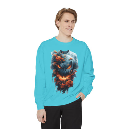 Unisex Garment-Dyed Sweatshirt with spooky and creepy vibe
