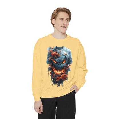 Unisex Garment-Dyed Sweatshirt with spooky and creepy vibe