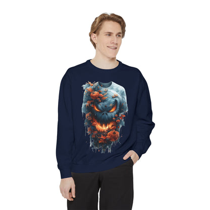 Unisex Garment-Dyed Sweatshirt with spooky and creepy vibe
