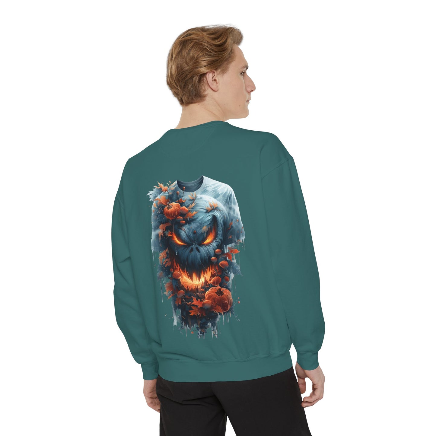 Unisex Garment-Dyed Sweatshirt with spooky and creepy vibe