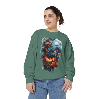Unisex Garment-Dyed Sweatshirt with spooky and creepy vibe