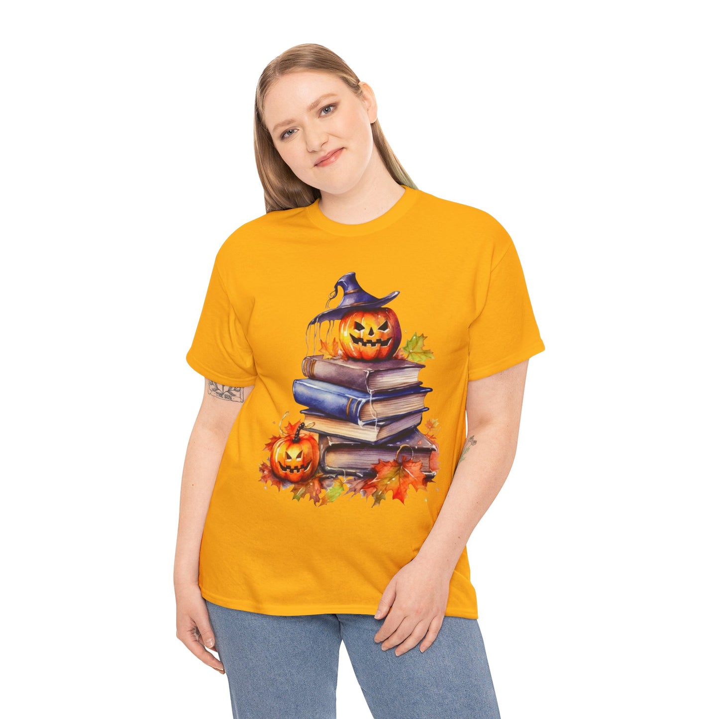 Halloween Book Lover Tee, Unisex Heavy Cotton Tee, Fall Festival Shirt, Pumpkin Spice Apparel, Teacher Gift, Autumn T-Shirt