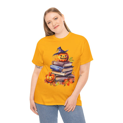 Halloween Book Lover Tee, Unisex Heavy Cotton Tee, Fall Festival Shirt, Pumpkin Spice Apparel, Teacher Gift, Autumn T-Shirt