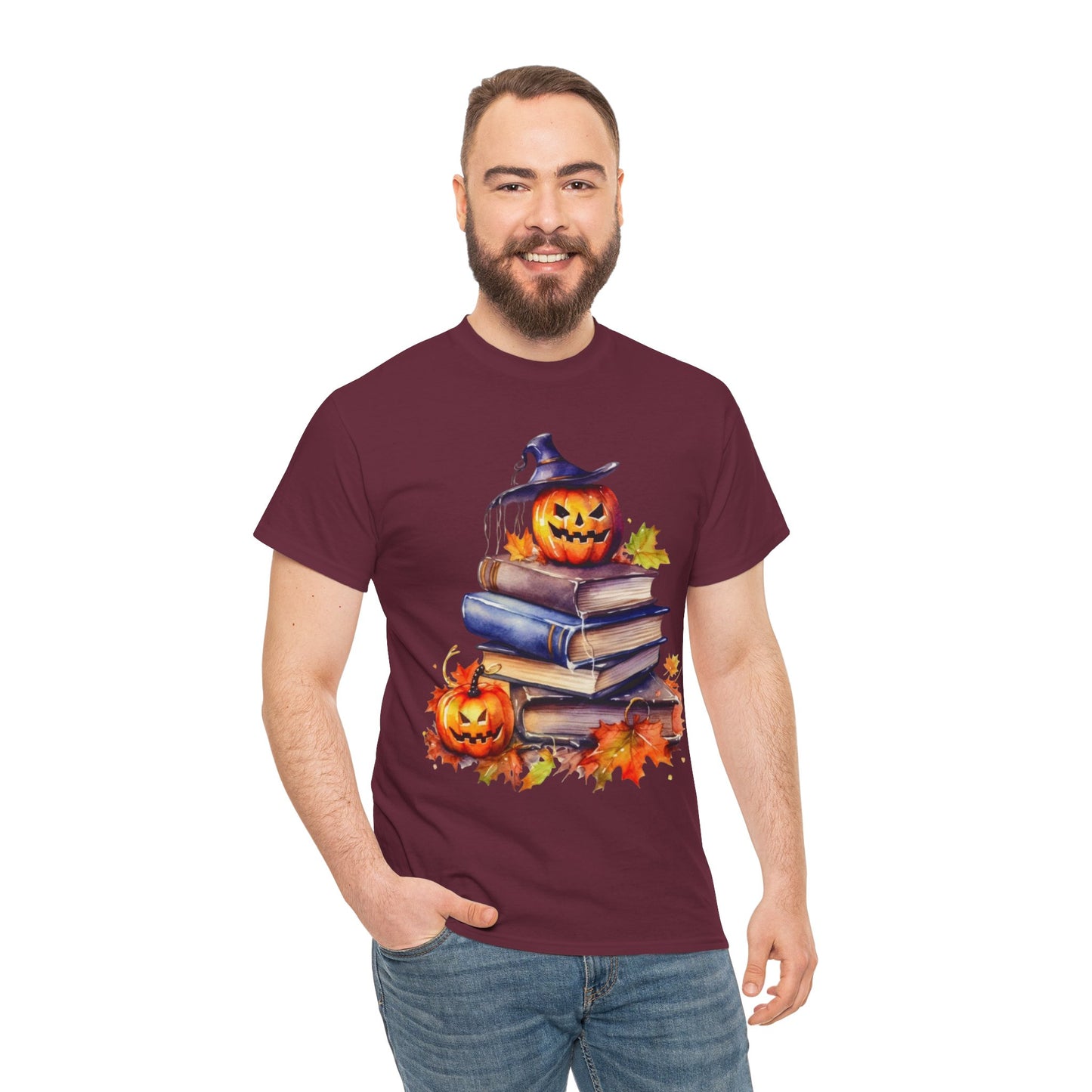 Halloween Book Lover Tee, Unisex Heavy Cotton Tee, Fall Festival Shirt, Pumpkin Spice Apparel, Teacher Gift, Autumn T-Shirt