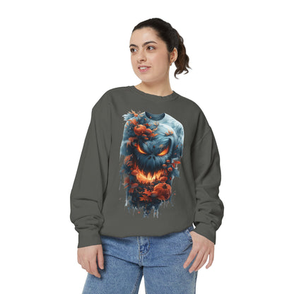 Unisex Garment-Dyed Sweatshirt with spooky and creepy vibe