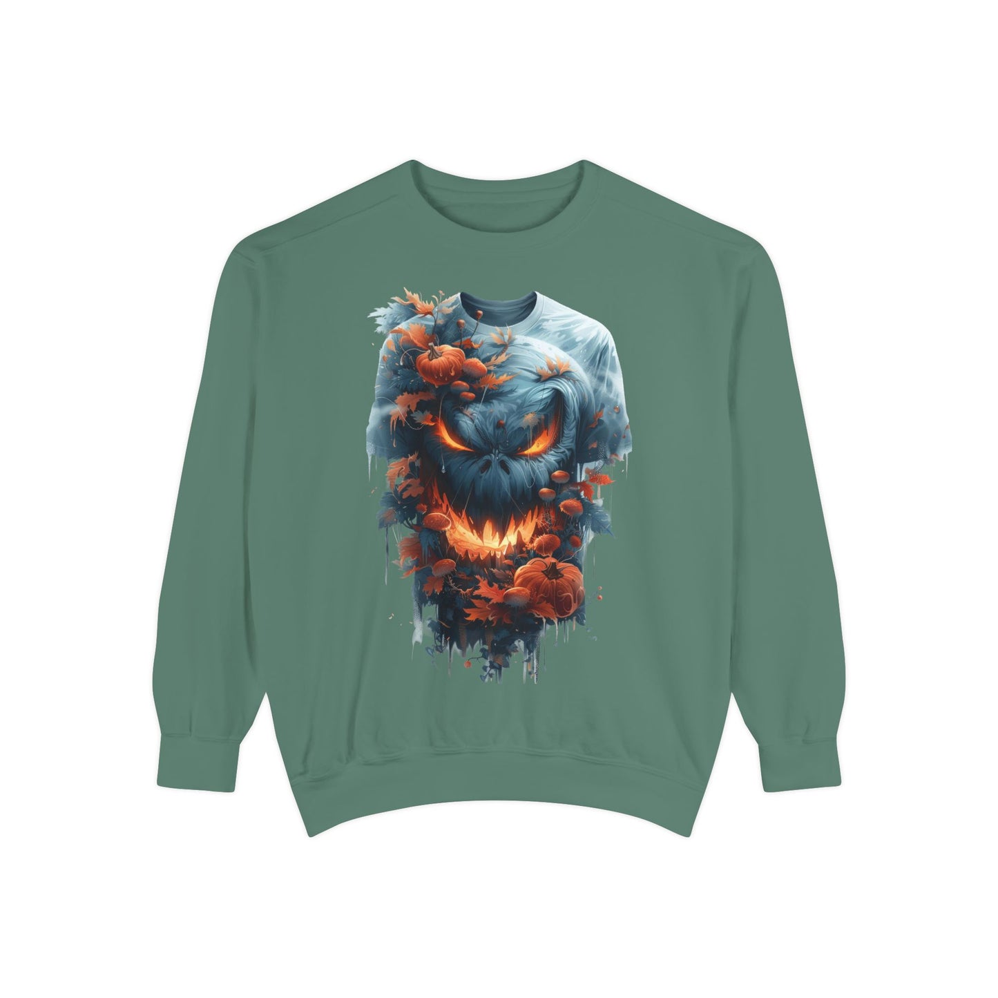 Unisex Garment-Dyed Sweatshirt with spooky and creepy vibe