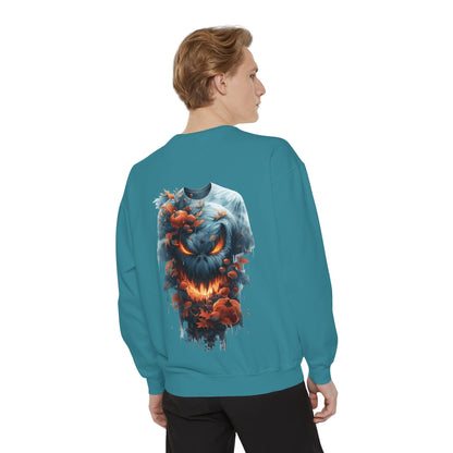 Unisex Garment-Dyed Sweatshirt with spooky and creepy vibe