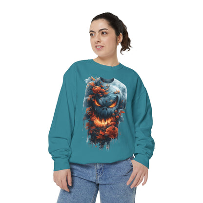 Unisex Garment-Dyed Sweatshirt with spooky and creepy vibe