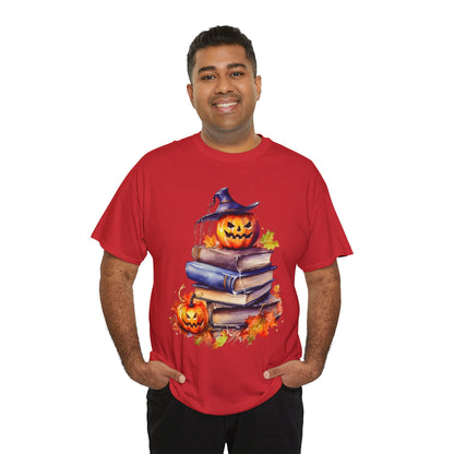 Halloween Book Lover Tee, Unisex Heavy Cotton Tee, Fall Festival Shirt, Pumpkin Spice Apparel, Teacher Gift, Autumn T-Shirt