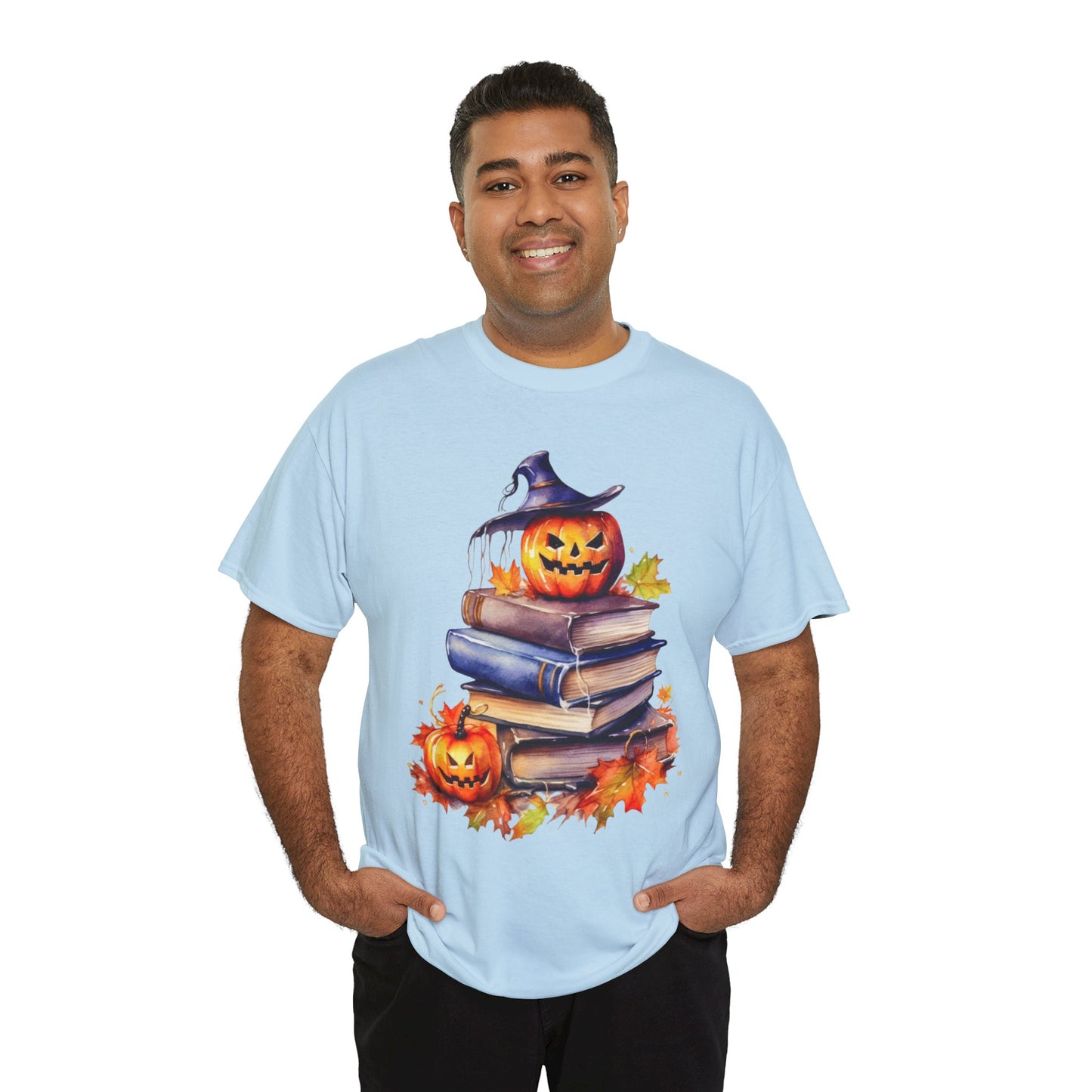 Halloween Book Lover Tee, Unisex Heavy Cotton Tee, Fall Festival Shirt, Pumpkin Spice Apparel, Teacher Gift, Autumn T-Shirt