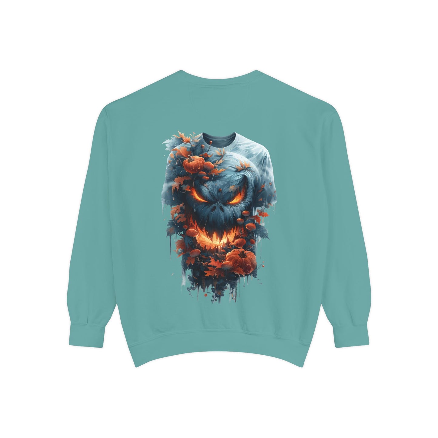 Unisex Garment-Dyed Sweatshirt with spooky and creepy vibe