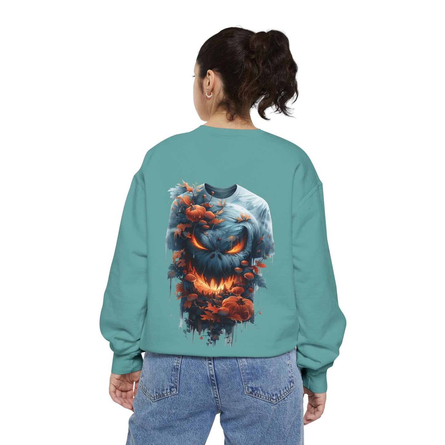 Unisex Garment-Dyed Sweatshirt with spooky and creepy vibe