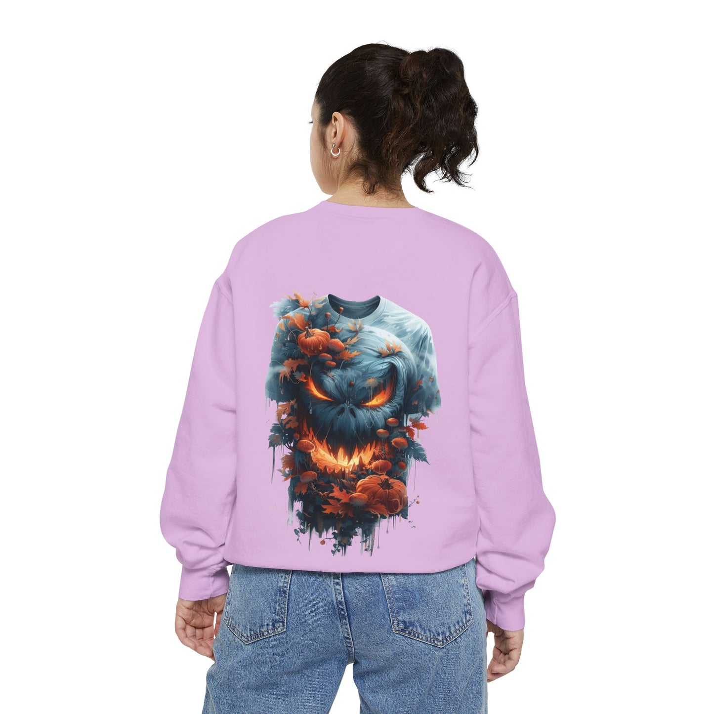Unisex Garment-Dyed Sweatshirt with spooky and creepy vibe