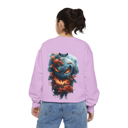 Unisex Garment-Dyed Sweatshirt with spooky and creepy vibe