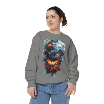 Unisex Garment-Dyed Sweatshirt with spooky and creepy vibe