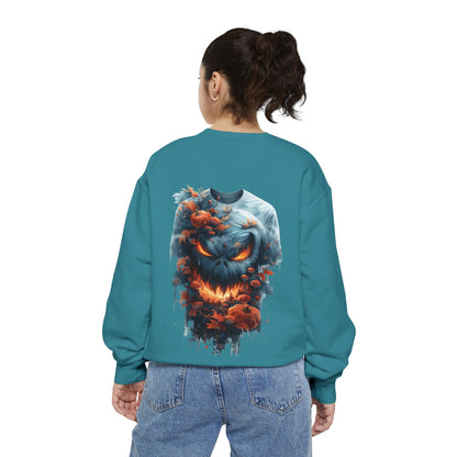 Unisex Garment-Dyed Sweatshirt with spooky and creepy vibe