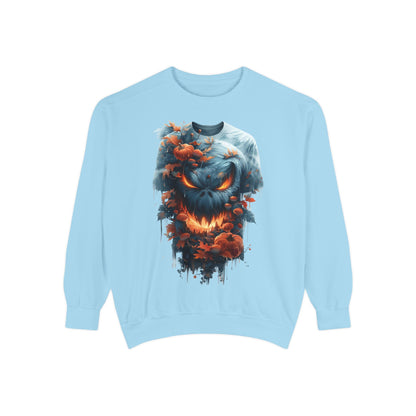 Unisex Garment-Dyed Sweatshirt with spooky and creepy vibe