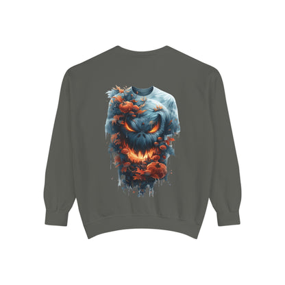Unisex Garment-Dyed Sweatshirt with spooky and creepy vibe
