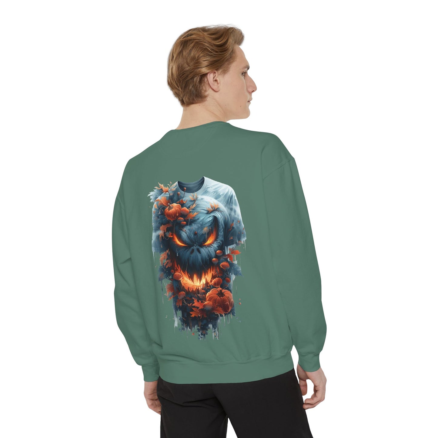 Unisex Garment-Dyed Sweatshirt with spooky and creepy vibe