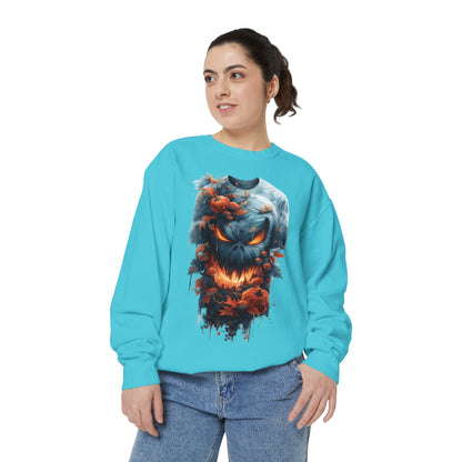 Unisex Garment-Dyed Sweatshirt with spooky and creepy vibe