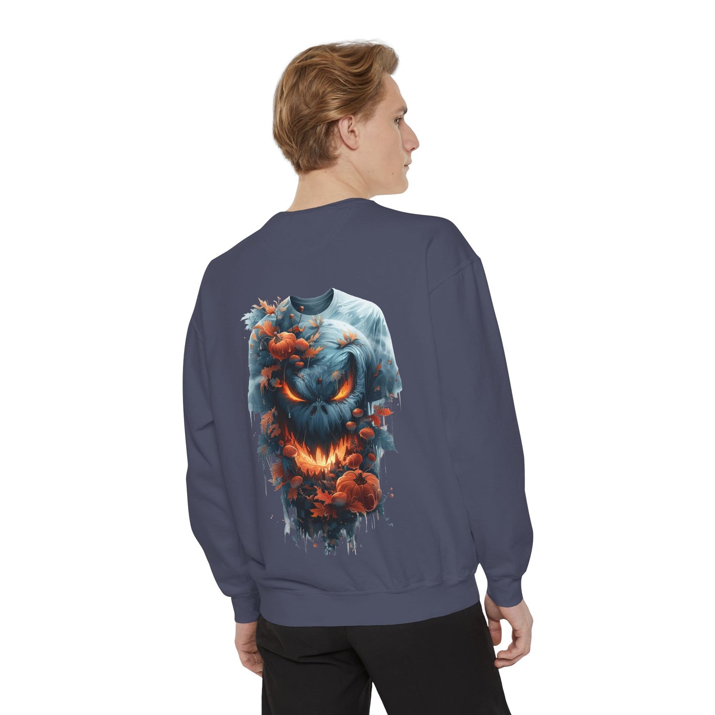 Unisex Garment-Dyed Sweatshirt with spooky and creepy vibe
