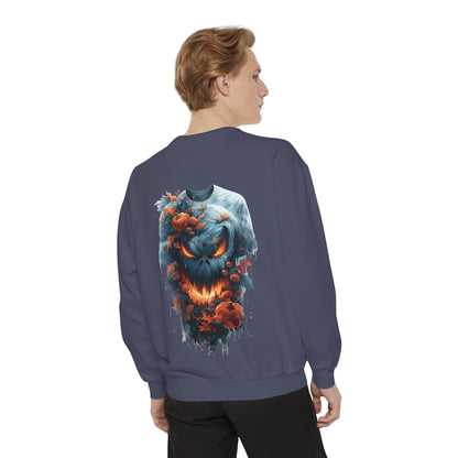 Unisex Garment-Dyed Sweatshirt with spooky and creepy vibe