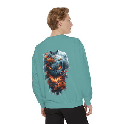 Unisex Garment-Dyed Sweatshirt with spooky and creepy vibe