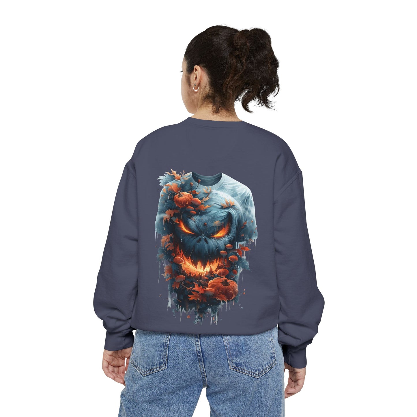 Unisex Garment-Dyed Sweatshirt with spooky and creepy vibe