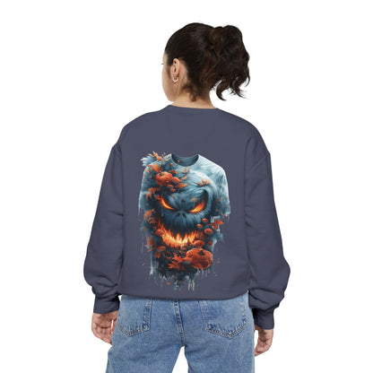 Unisex Garment-Dyed Sweatshirt with spooky and creepy vibe