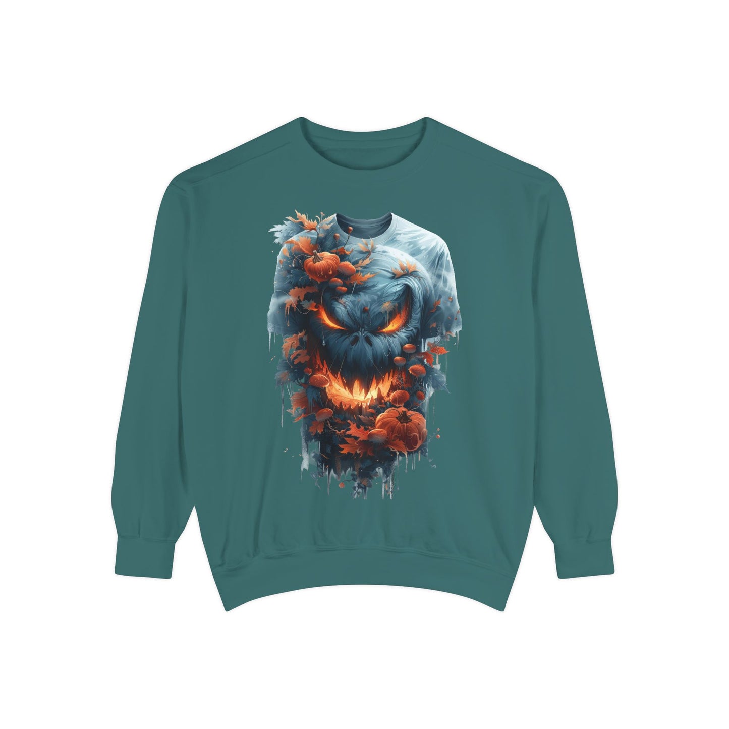 Unisex Garment-Dyed Sweatshirt with spooky and creepy vibe