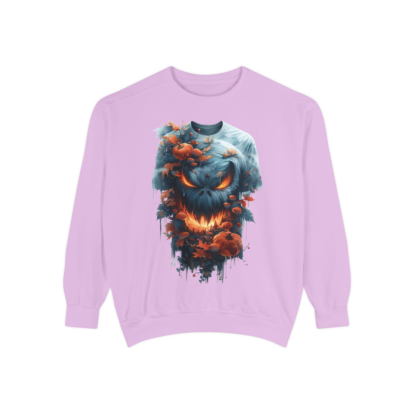 Unisex Garment-Dyed Sweatshirt with spooky and creepy vibe