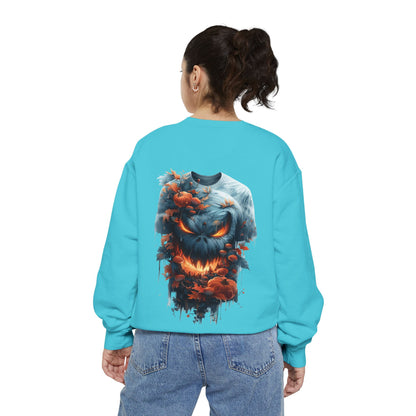 Unisex Garment-Dyed Sweatshirt with spooky and creepy vibe