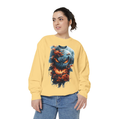 Unisex Garment-Dyed Sweatshirt with spooky and creepy vibe