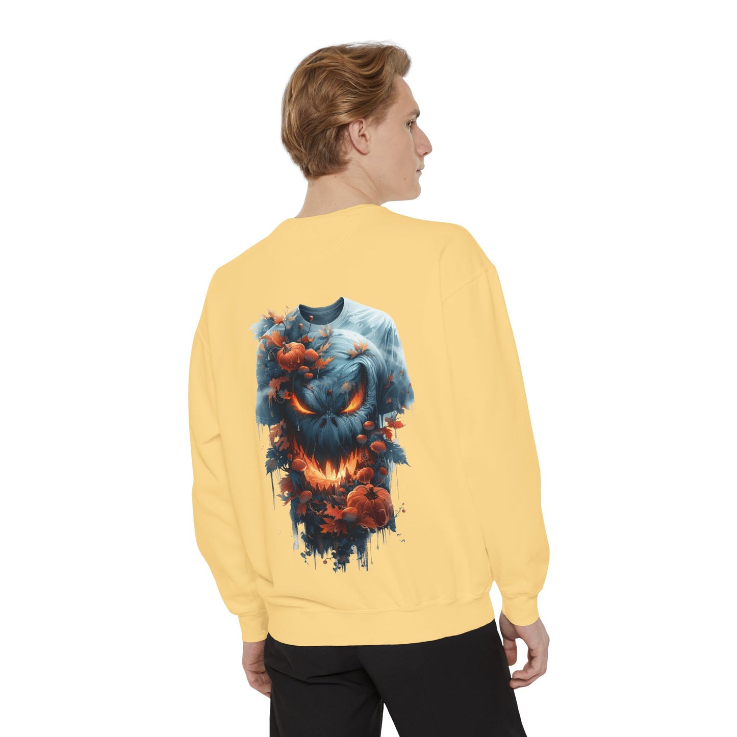Unisex Garment-Dyed Sweatshirt with spooky and creepy vibe