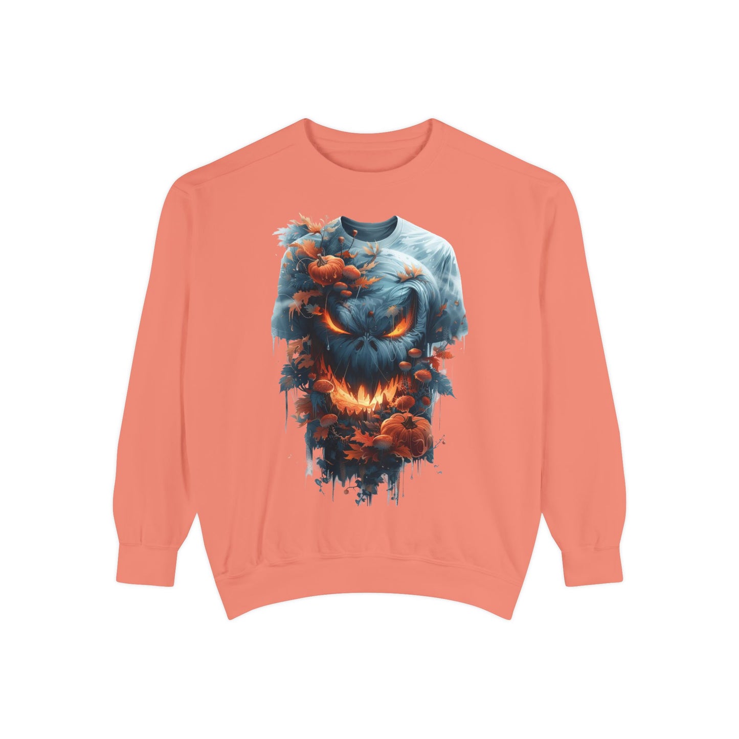 Unisex Garment-Dyed Sweatshirt with spooky and creepy vibe