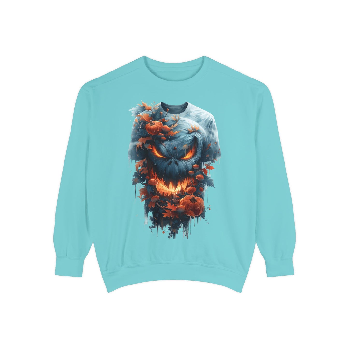 Unisex Garment-Dyed Sweatshirt with spooky and creepy vibe