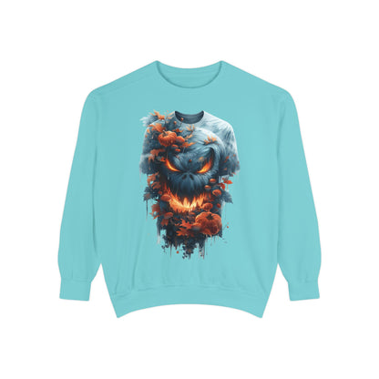 Unisex Garment-Dyed Sweatshirt with spooky and creepy vibe