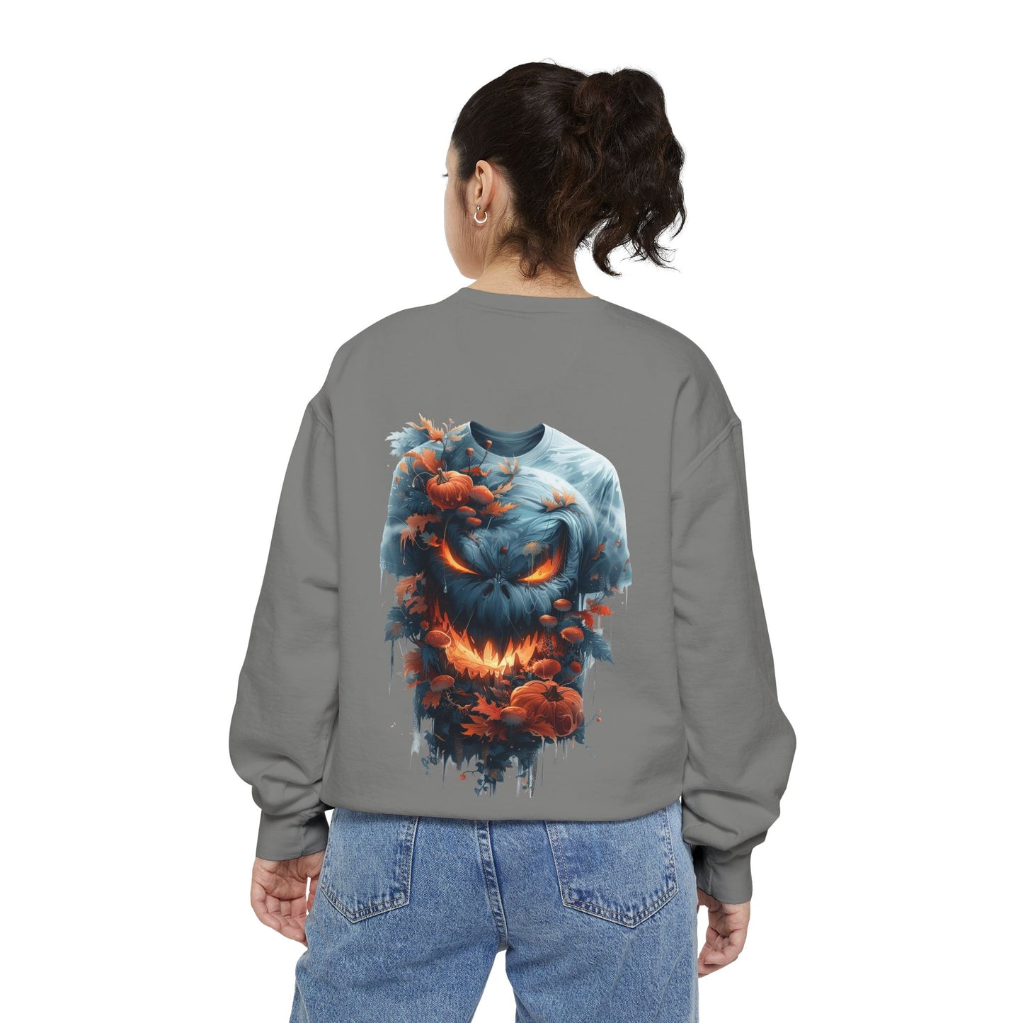 Unisex Garment-Dyed Sweatshirt with spooky and creepy vibe
