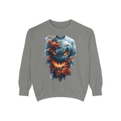 Unisex Garment-Dyed Sweatshirt with spooky and creepy vibe