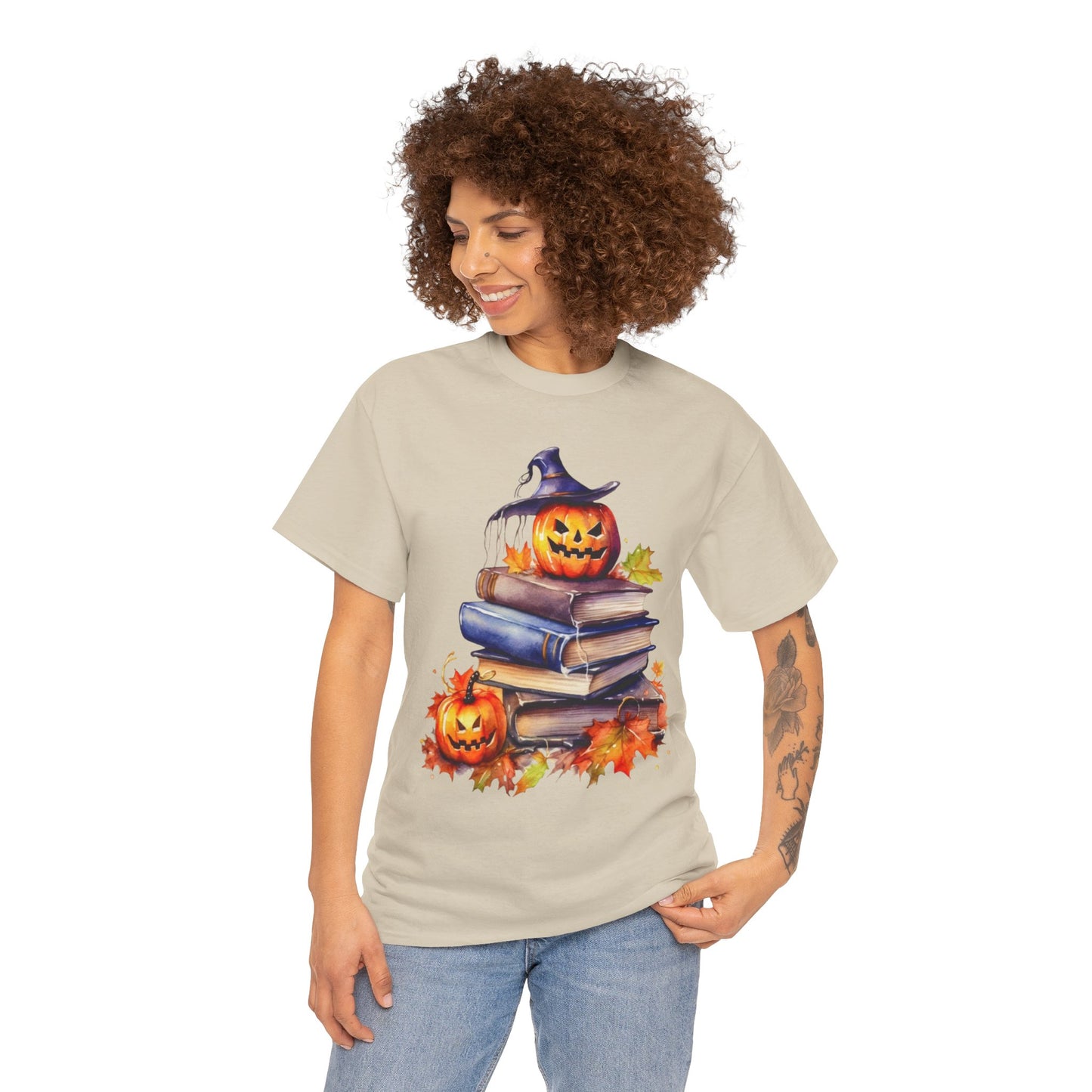 Halloween Book Lover Tee, Unisex Heavy Cotton Tee, Fall Festival Shirt, Pumpkin Spice Apparel, Teacher Gift, Autumn T-Shirt