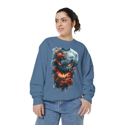 Unisex Garment-Dyed Sweatshirt with spooky and creepy vibe