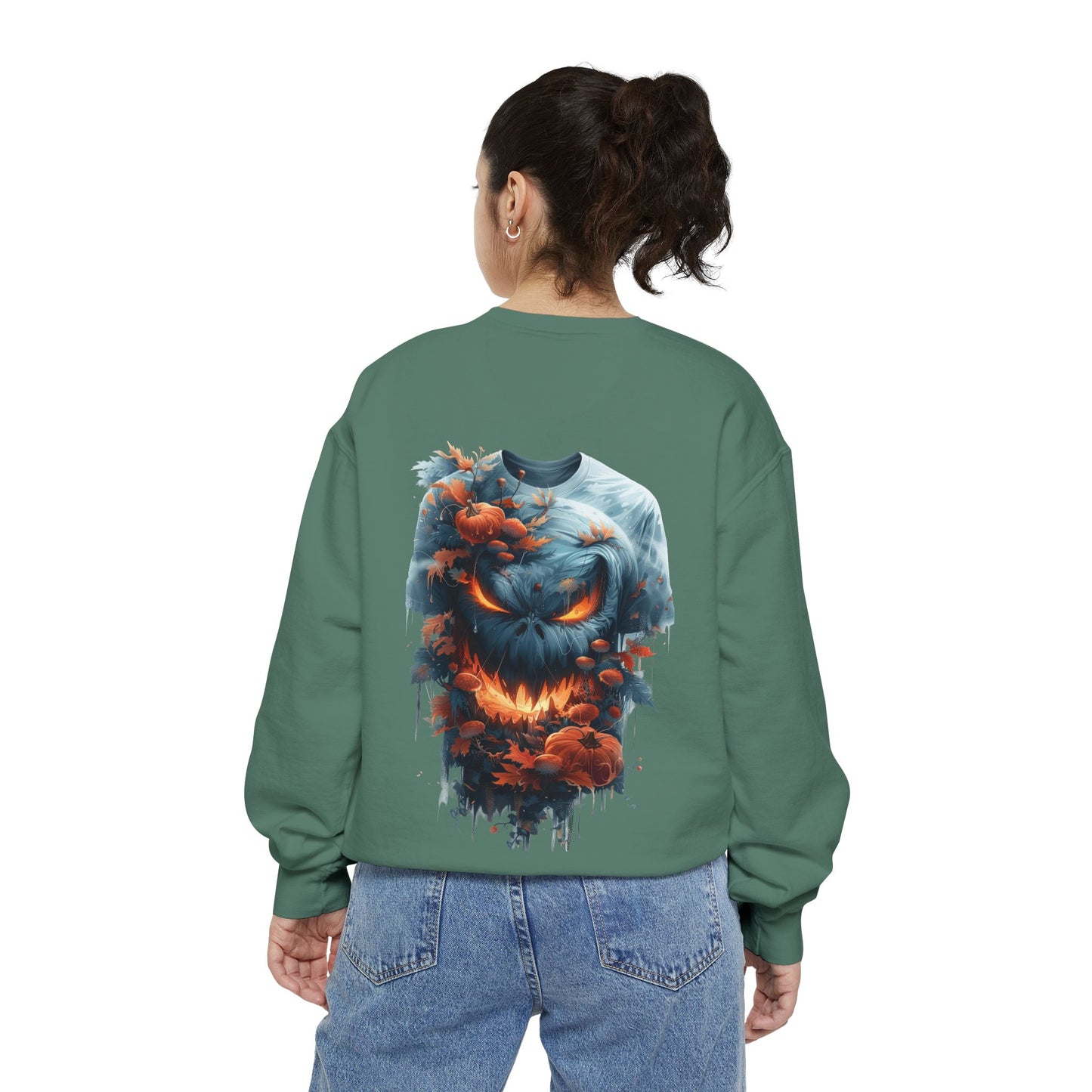 Unisex Garment-Dyed Sweatshirt with spooky and creepy vibe