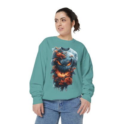 Unisex Garment-Dyed Sweatshirt with spooky and creepy vibe