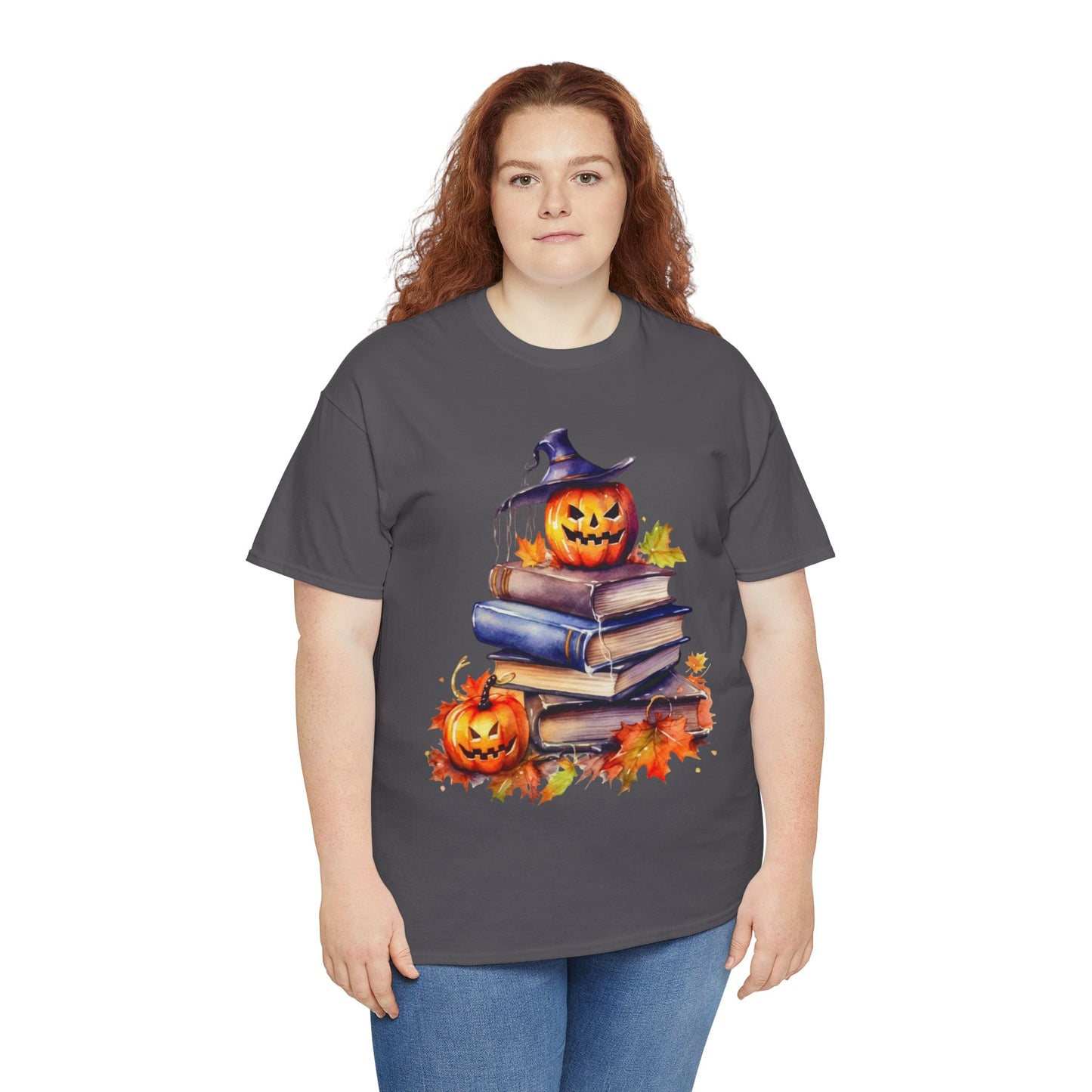 Halloween Book Lover Tee, Unisex Heavy Cotton Tee, Fall Festival Shirt, Pumpkin Spice Apparel, Teacher Gift, Autumn T-Shirt