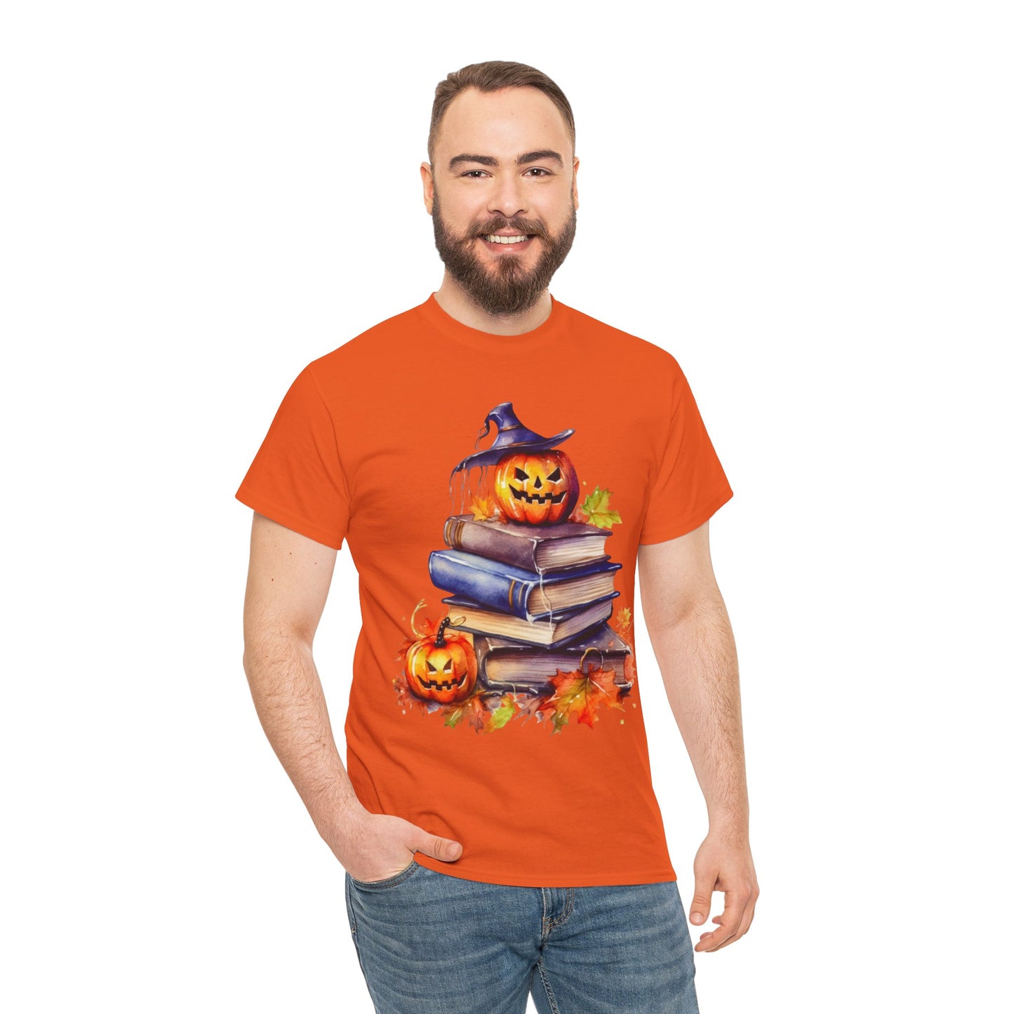 Halloween Book Lover Tee, Unisex Heavy Cotton Tee, Fall Festival Shirt, Pumpkin Spice Apparel, Teacher Gift, Autumn T-Shirt