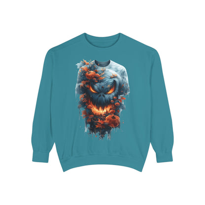 Unisex Garment-Dyed Sweatshirt with spooky and creepy vibe
