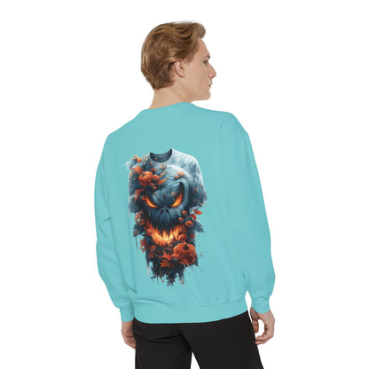 Unisex Garment-Dyed Sweatshirt with spooky and creepy vibe