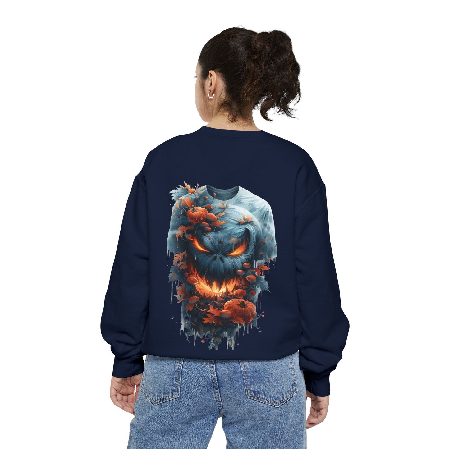 Unisex Garment-Dyed Sweatshirt with spooky and creepy vibe